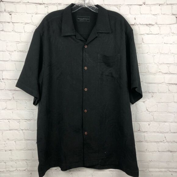 Tommy Bahama 100% Silk Black Hawaiian Button Up Men's Sz Large - Picture 2 of 12